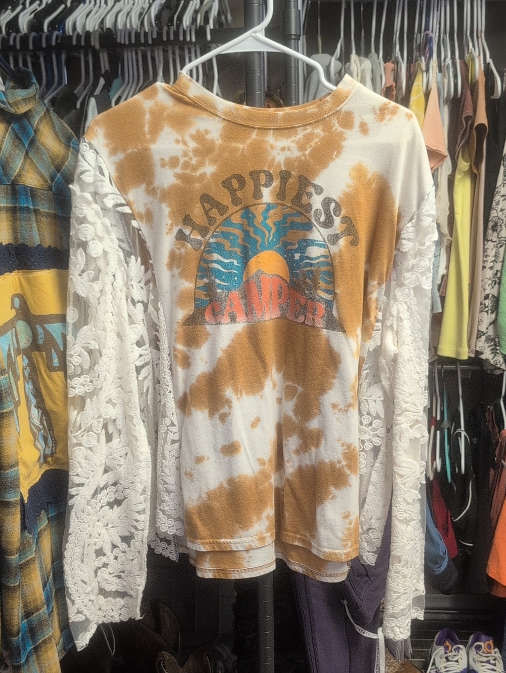 Custom Upcycle Graphic Tee With Lace Sleeves Boho